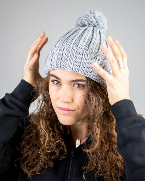 Treeanie Knitted Pom Pom Light Grey Mel